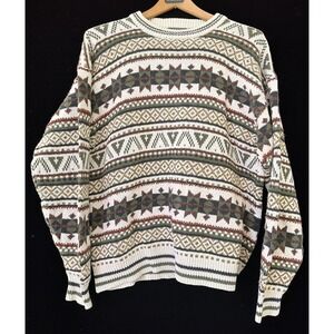 Vtg Grandpa Y2K Sweater Etchings Men's M Cream Brown Soft Fair Isle